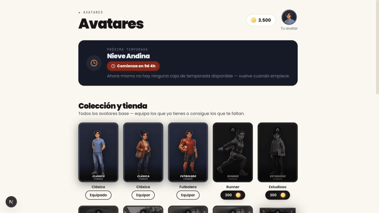 El sistema real de avatares de Satori: colección, monedas, avatares equipados y cartas por desbloquear